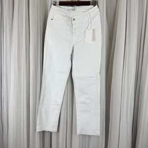 Cello Women's White High Waist Straight Criss Cross Fringe Hem Button Fly NWT 7